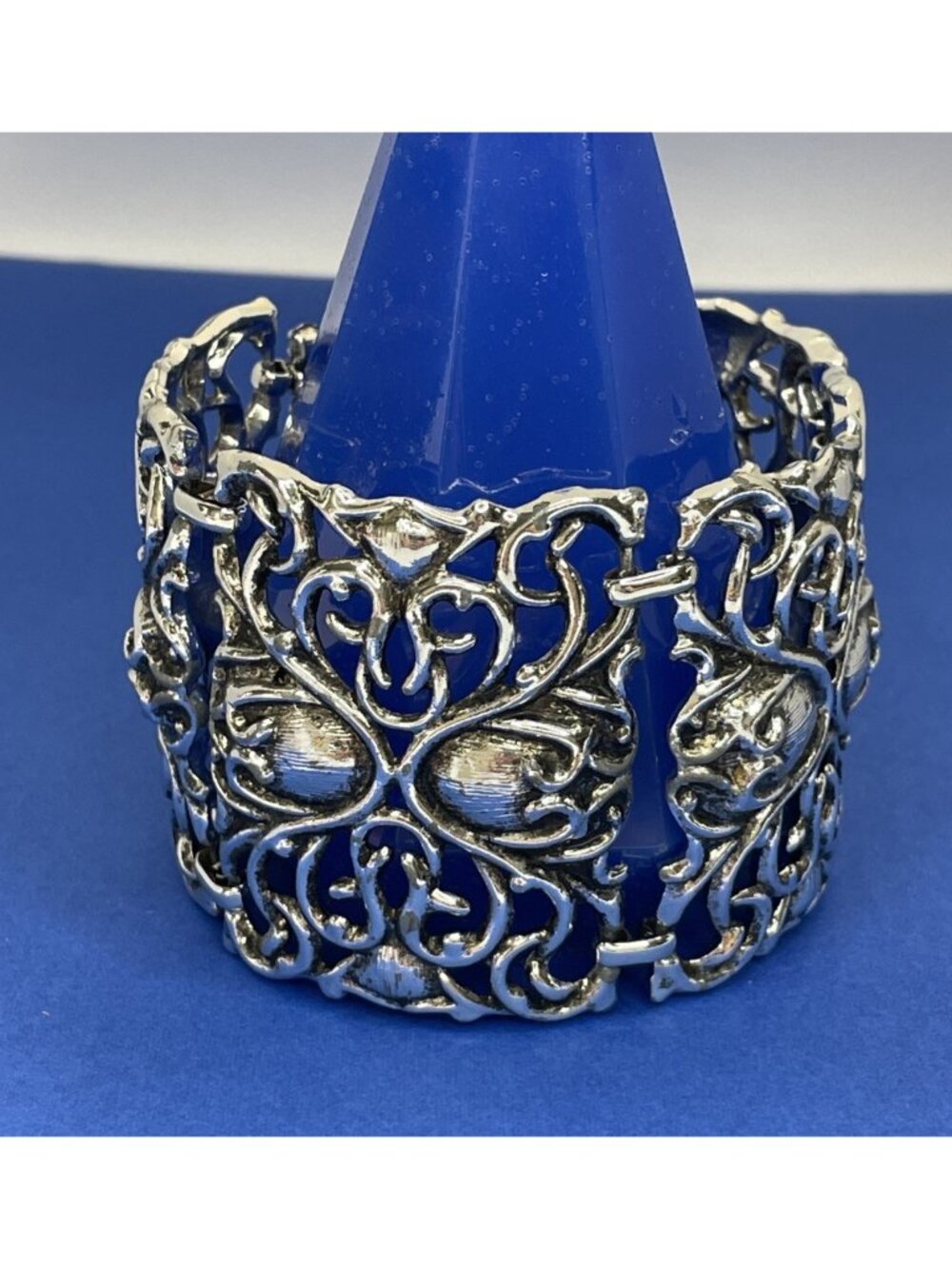 Vintage Wide Panel Link Bracelet Silver-tone Statement
